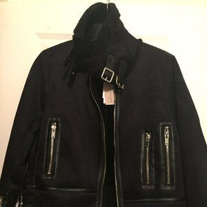 (NEW WITH TAGS - NWT) Philosophy Vegan Black Moto Jacket Suede Faux Fur Size S